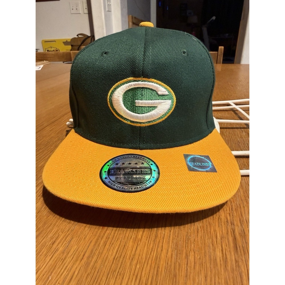 Green Bay Packers Snapback Hat Green Gold Flat Bill Cap Headlines NFL Fan NWT